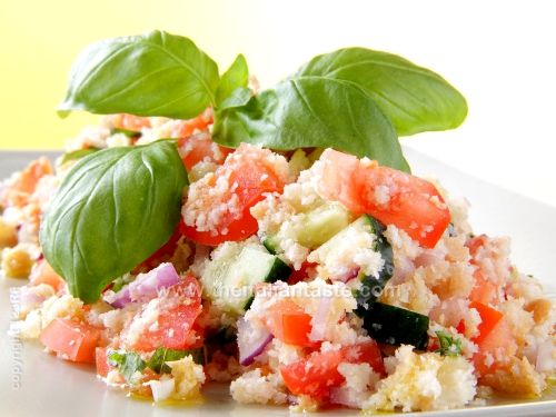 Tuscan panzanella or marinated bread salad