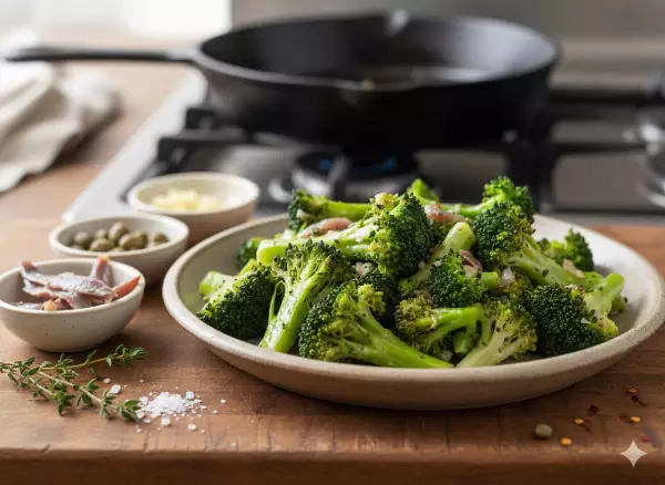 Broccoli with anchovies and capers