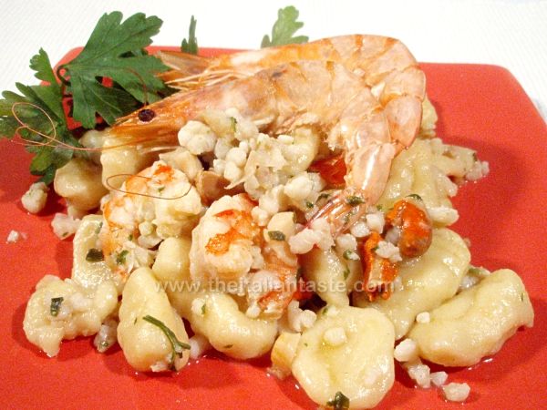 Gnocchi with scallop-and-prawn sauce