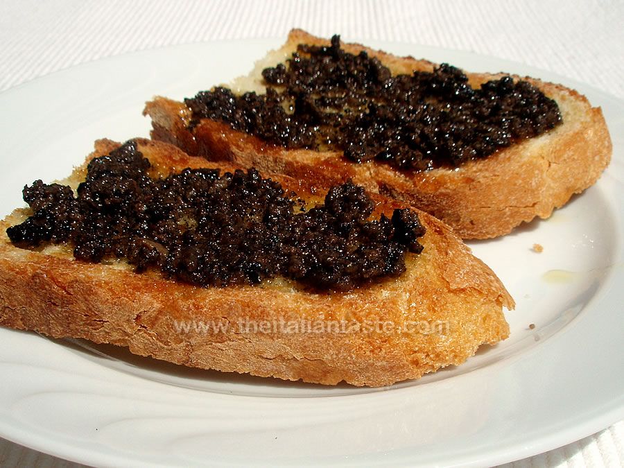 Black truffles on toast or bruschettas with truffles