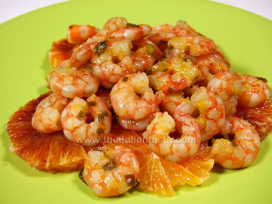 Orange-flavored prawns