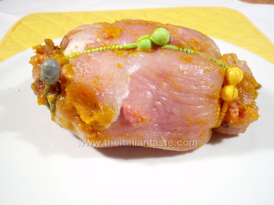 Filled and rolled turkey thigh