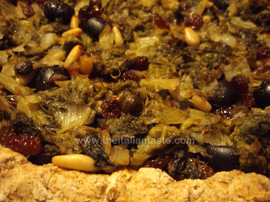 Savory tart filled with escarole